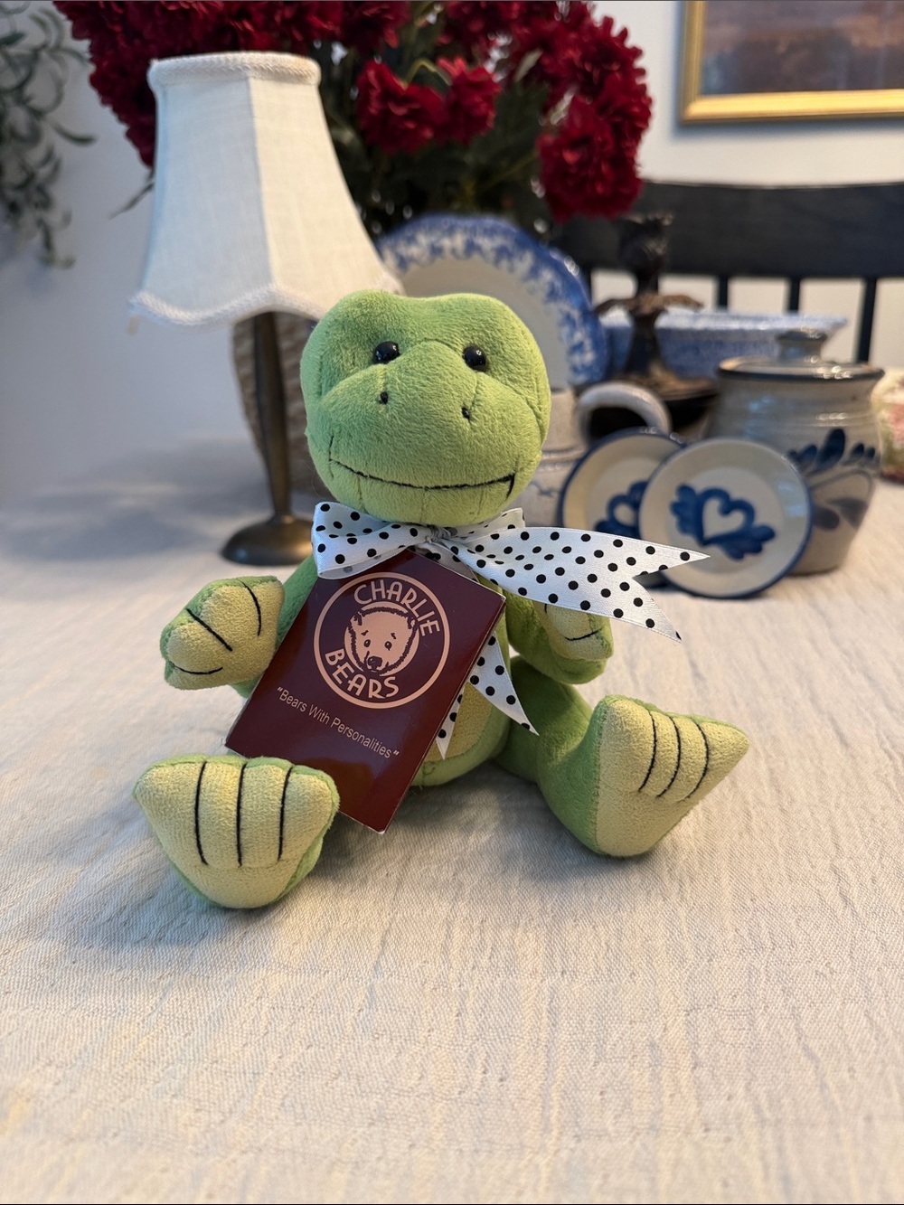 NWT! Charlie Bears Gone Fishing Green Plush Frog